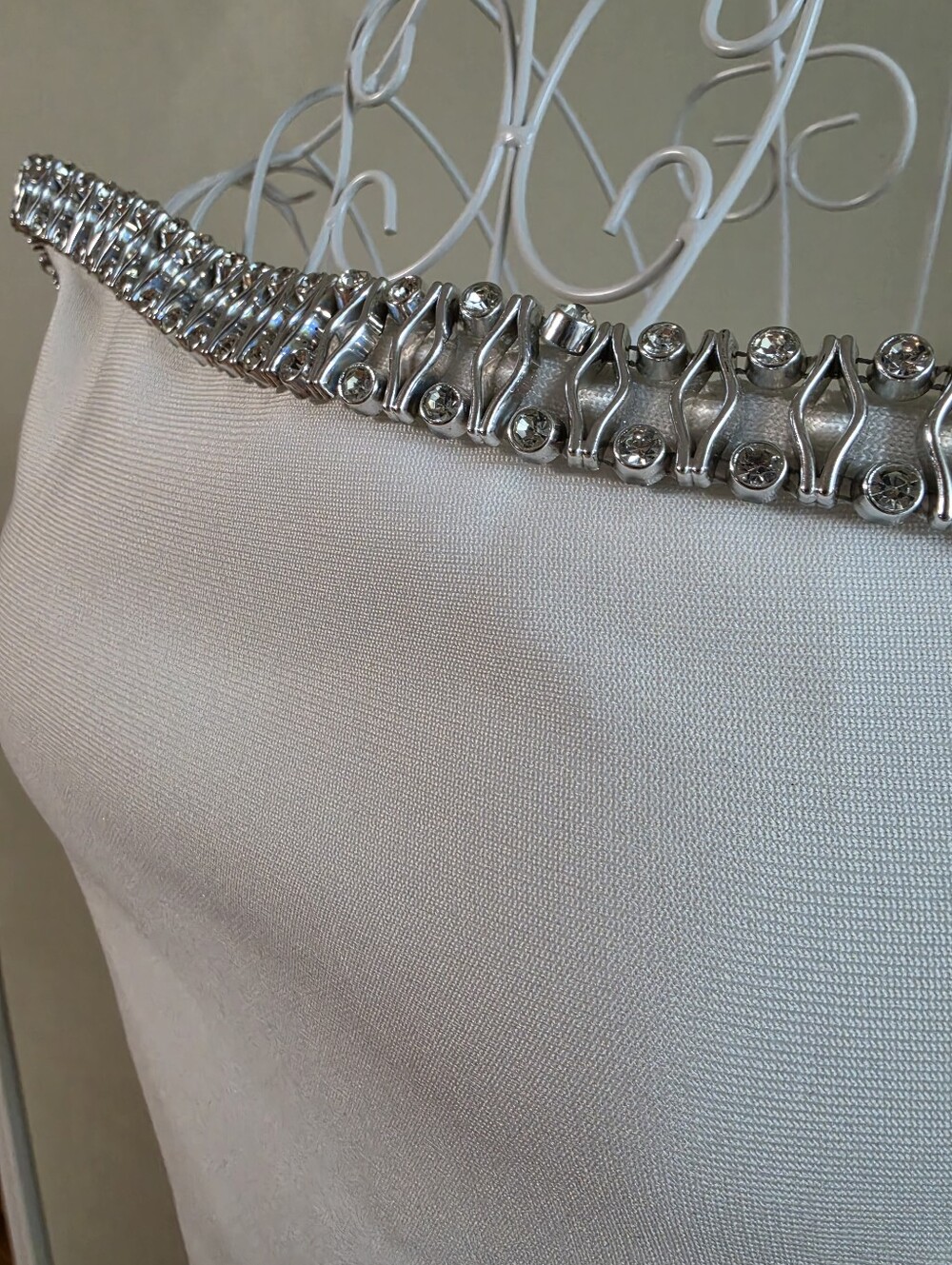 NWOT Boutique Strapless White Midi Dress with Rhinestone Trim - Picture 2 of 7